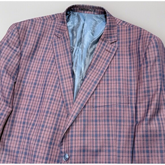 ZeGarie Men’s 48L Burgundy/Navy 100% Wool Windowpane Plaid Blazer Sport Jacket - Picture 1 of 14